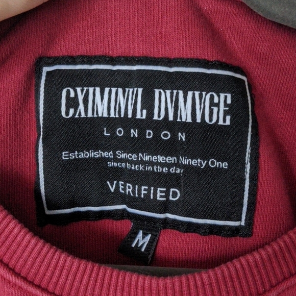 Criminal Damage distressed red crewneck - Picture 4 of 5